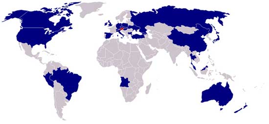 Callan Sprachschulen weltweit (blau hervorgehoben)
